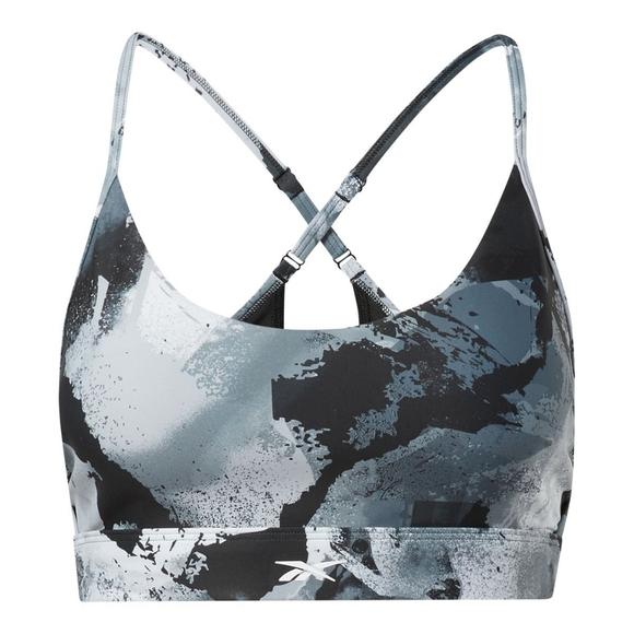 Reebok Women's Lux Strappy All Over Print Mid Sports Bra - Black - Picture 3 of 4